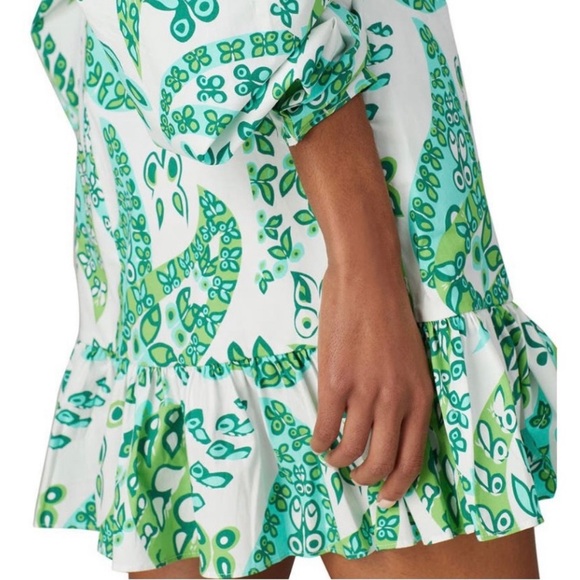 Gently loved STAUD Carolina Butterfly Paisley Green & White Cotton Mini Dress - Picture 4 of 6